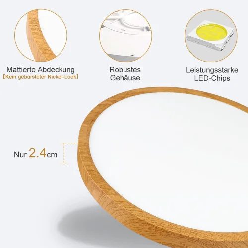 Vista 5 de LightingWill LED Ceiling Light Wood Look 24 W Diameter 30 cm, 2800 LM, 4000 K Neutral White, Round Flat, Modern Ceiling Light for Living Room