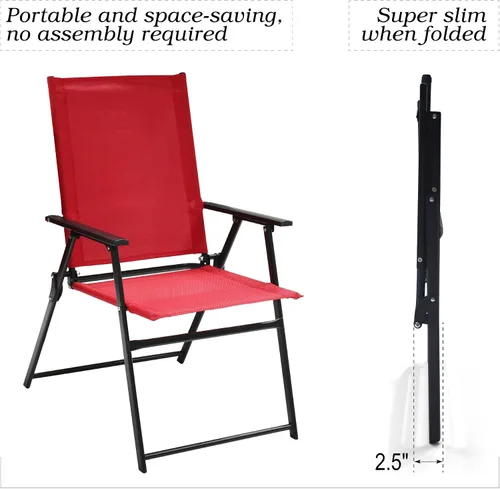 Vista 6 de Anmutig 2 sillas plegables rojas para patio al aire libre con respaldo alto, reposabrazos ligeros