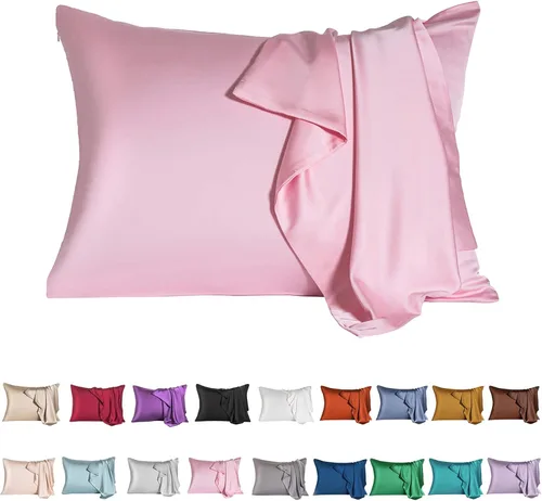 Vista 36 de Funda de almohada de seda de morera para cabello y piel - Funda de almohada de seda refrescante con cremallera oculta, de doble lado, suave