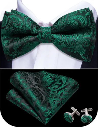 Vista 75 de Barry.Wang Pajarita de Rayas Paisley para Hombre de Seda Preatada Pañuelo de Bolsillo Gemelos Juego Formal Boda Fiesta Graduación