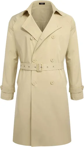 Vista 6 de COOFANDY Gabardina ajustada para hombre, con doble botonadura y cuello de solapa con cinturón