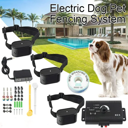 Vista 7 de Cerca eléctrica para perros, collar de entrenamiento impermeable y funciona con pilas, sistema de contención de valla para perros sobre el suelo