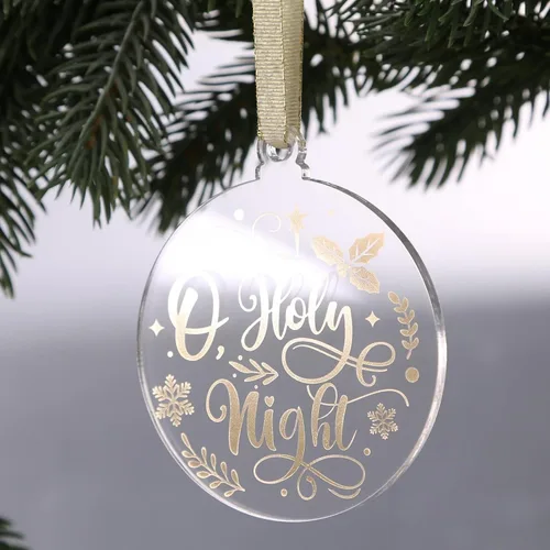 Vista 3 de UNIQOOO Juego de 12 adornos dorados de Navidad 2025, decoraciones para árbol de Navidad, ideas de regalo, adornos de acrílico transparente con 6