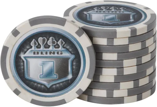 Vista 5 de Fat Cat Bling - Juego de fichas de póquer Texas Hold 'em de 0.48 oz con estuche de aluminio, 500 chips de dados a rayas