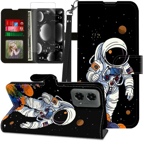 Vista 278 de Funda para Motorola Edge 2022 con protector de pantalla, soporte y tarjetero y correa para la muñeca, funda magnética para Moto Edge 2022 5G UW Lobo