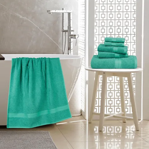Vista 8 de Amazon Basics Juego de 6 toallas de gran tamaño resistentes a la decoloración, 100% algodón, altamente absorbentes, suaves, color verde azulado, 2