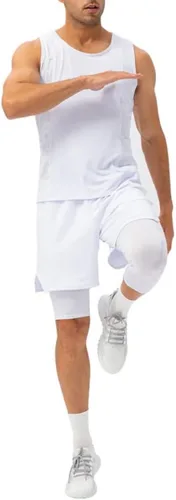 Vista 17 de Pantalones de compresión para hombre, mallas de compresión de una pierna para baloncesto, capri 3/4, leggings atléticos, capa base de secado fresco