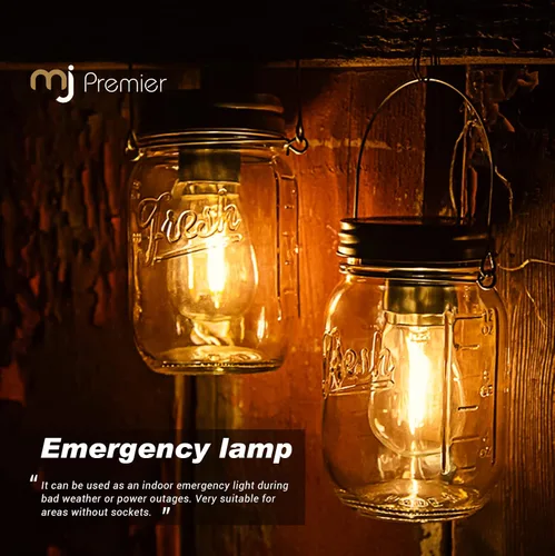Vista 5 de MJ PREMIER - Paquete de 2 linternas LED ámbar con tarro de masón, funciona con pilas, luces de vidrio vintage inalámbricas con temporizador de 6