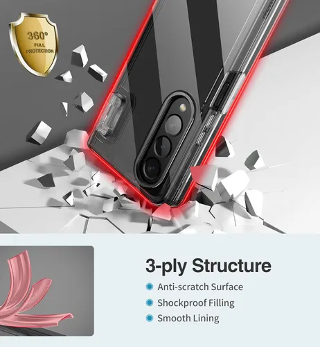 Vista 3 de SURITCH Funda transparente para Samsung Galaxy Z Fold 3, [protección de bisagra] protección de cuerpo completo a prueba de golpes resistente