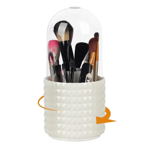 Vista 9 de Organizador de brochas de maquillaje, rotación de 360°, vaso de 5 ranuras para cosméticos, lápices labiales, bolígrafos, organizador de tocador