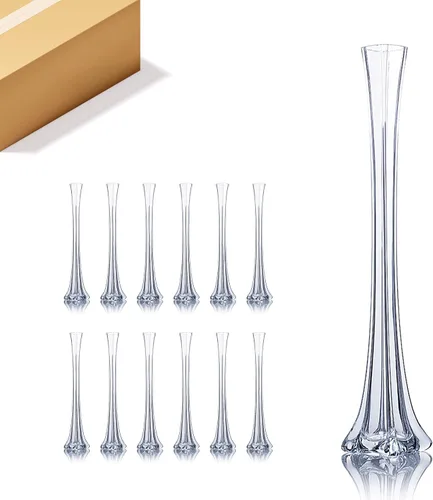 Vista 31 de WGV - Jarrón de torre Eiffel, abierto de 1 pulgada, altura de 16 pulgadas, recipiente floral de vidrio negro con base resistente, centro de mesa