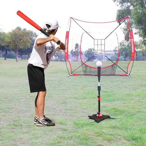 Vista 8 de Baseball Batting Tee Ball Set for Kids and Youth,with Bat & Ball Negro-Rojo B