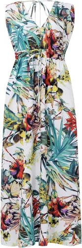 Vista 3 de Vestidos hawaianos para mujer, vestido de playa bohemio floral elegante de verano 2023, con cuello en V cruzado, vestido largo fruncido y fluido