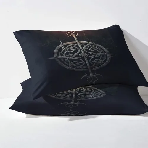 Vista 3 de Viking Sábanas tamaño individual, sábanas tribales, sábanas y fundas de almohada estampadas de 3 piezas, sábana bajera ajustable de microfibra suave