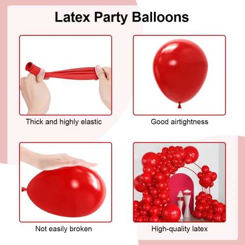 Vista 3 de Lukiituke Kit de arco de globos rojos de 129 piezas, globos de látex rojos de diferentes tamaños para boda, despedida de soltera, aniversario