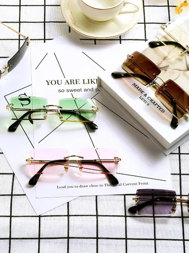 Vista 4 de Weewooday 6 pares de lentes de sol rectangulares sin montura para mujeres y hombres, vintage, elegantes, sin marco, gafas cuadradas unisex