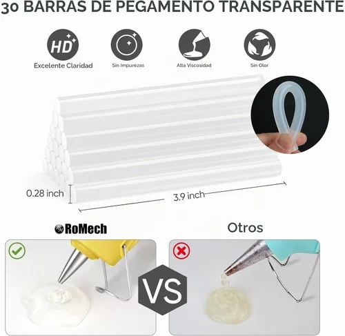 Vista 3 de ROMECH Mini pistola de pegamento caliente de 20 W con set de 30 barras de pegamento, kit de pistola de pegamento caliente de precalentamiento rápido