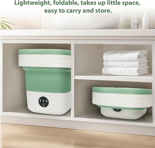 Vista 7 de Mini máquina de lavandería de 17L, lavadora portátil plegable y spinner para ropa de bebé, ropa interior, verde