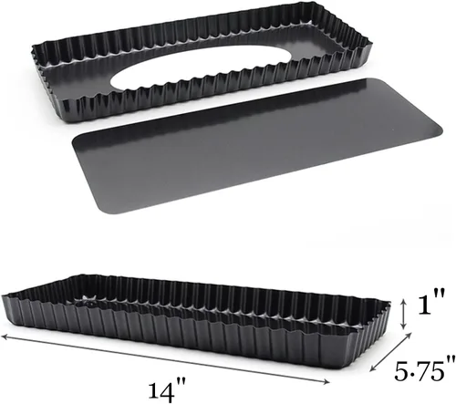 Vista 2 de Tosnail Paquete de 2 sartenes antiadherentes de 14 x 5.75 pulgadas con parte inferior extraíble rectangular para hornear pasteles