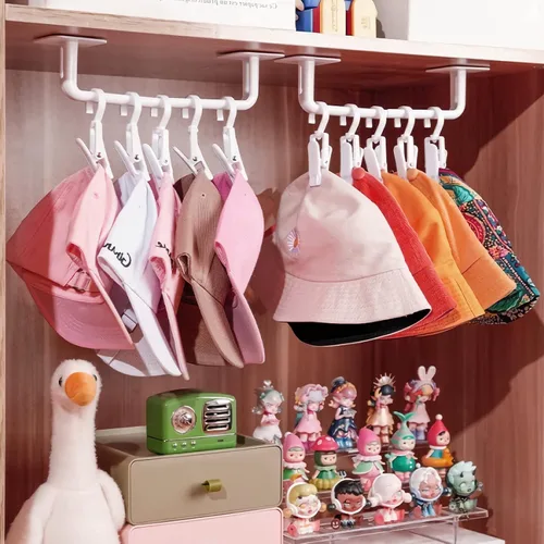 Vista 5 de Perchero para gorras de béisbol, ganchos adhesivos para sombreros para pared, organizador de gorras de béisbol, sin perforaciones, soporte fuerte
