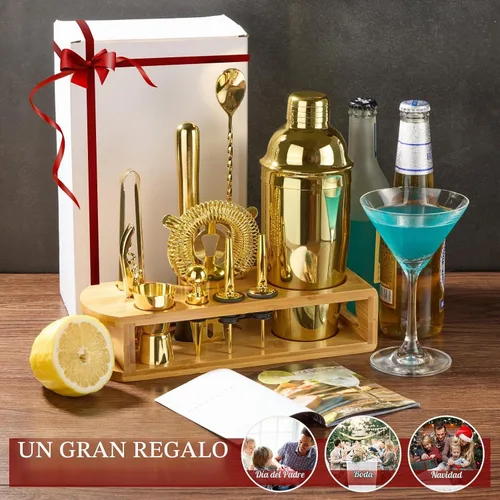Vista 7 de Set de coctelera para barman: juego de 12 piezas de herramientas de bar con soporte de bambú Juego de barras con todos los accesorios prácticos