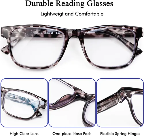 Vista 6 de Paquete de 5 lentes de lectura de gran tamaño con bloqueo de luz azul para hombre, cuadrados grandes, para lectores anchos para hombres, cabeza