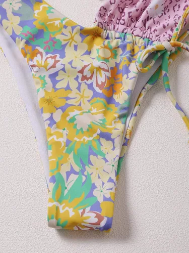 Vista 4 de SOLY HUX Women's Floral Print Tie Front Bikini Bathing Suit 2 Piece Swimsuits