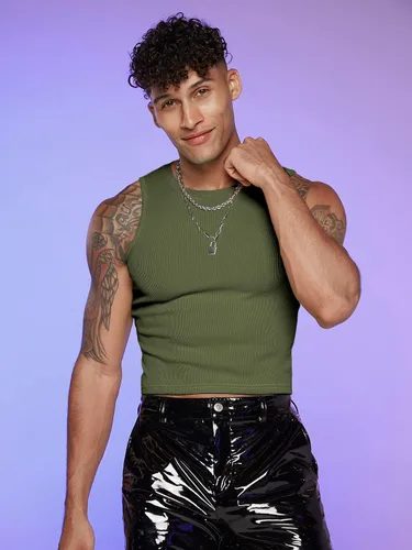 Vista 4 de GORGLITTER Camiseta sin mangas de neón para hombre, de moda, ajustada, para entrenamiento