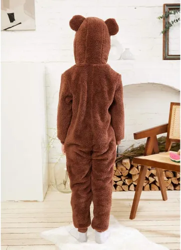Vista 9 de COSUSKET Pijama de franela de ajuste cómodo para niños y niñas, Marrón