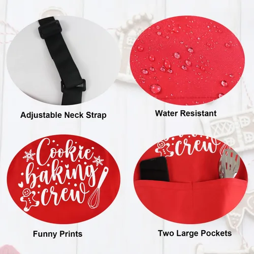Vista 3 de Delantales de Navidad para mujeres con bolsillos, delantales para hornear para mujeres y hombres, para cocinar a la parrilla, decoración de fiesta