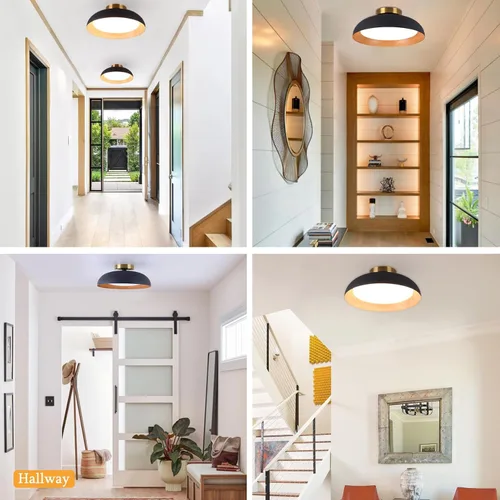Vista 7 de Bargeni Lámpara de techo empotrada, lámpara de techo LED de 12.5 pulgadas, 5CCT regulable/2700K-6000K/20W, negro mate con acento de madera, montaje