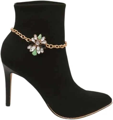 Vista 9 de Trendy Fashion Jewelry Cadena de bota occidental para mujer, pulsera de metal dorado, tobillera con dije de estrella brillante, Metal