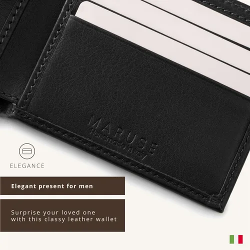 Vista 5 de Maruse Billetera plegable delgada de cuero cartera minimalista para hombres, Negro -, Minimalista