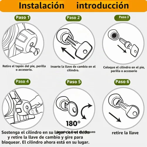 Vista 5 de Cilindros de bloqueo para sistema de bastidores de automóvil (paquete de 4), núcleo de bloqueo de sistema de una sola llave compatible