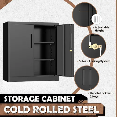 Vista 4 de INTERGREAT Gabinete de almacenamiento de metal con puertas con cerradura, gabinetes de almacenamiento de acero con cerradura con 2 puertas y Negro