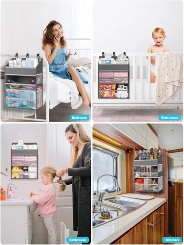 Vista 5 de Organizador de pañales colgante PHOTOONE para cuna – Organizador espacioso para guardería de bebé niña/niño para mesa de cambio, corralito/pared