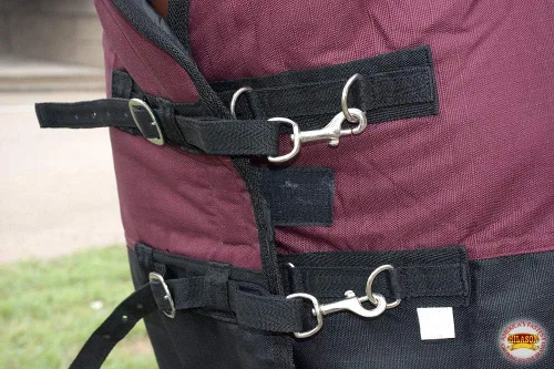 Vista 5 de HILASON Manta de Caballo de Poly Impermeable de Invierno 1200D con Envolvente de Vientre Mantas de Exterior para Caballos Vino