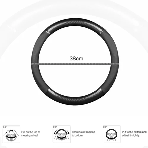 Vista 4 de Ergocar Funda deportiva de fibra de carbono y cuero PU para volante de automóvil, protector antideslizante para volante de automóvil universal