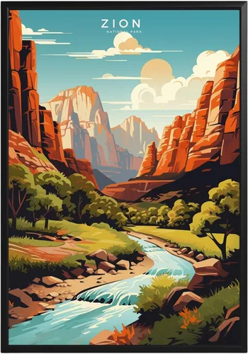 Vista 46 de Póster del Parque Nacional Acadia, arte abstracto de la pared, arte de pared de paisaje natural retro, impresiones artísticas de pared para oficina