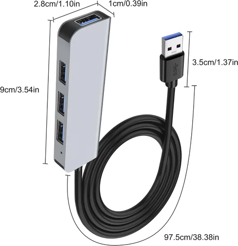 Vista 8 de MEIRIYFA Hub USB 3.0, 4 en 1 USB Hub Splitter Aluminio USB Extender Hub Hub 1* Puerto USB3.0 (5Gbps) + 3* Puerto USB2.0 (480Mbps) para escritorio