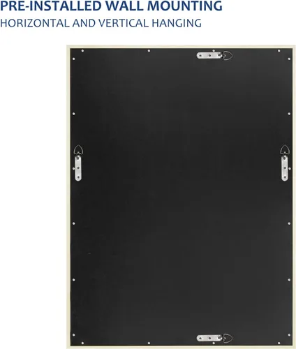 Vista 5 de HA - Espejo de pared con marco para colgar vertical u horizontalmente, para sala de estar, dormitorio (32 x 24 pulgadas, blanco marfil)