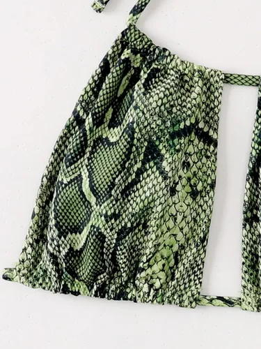 Vista 3 de WDIRARA Traje de baño de dos piezas con estampado de piel de serpiente para mujer