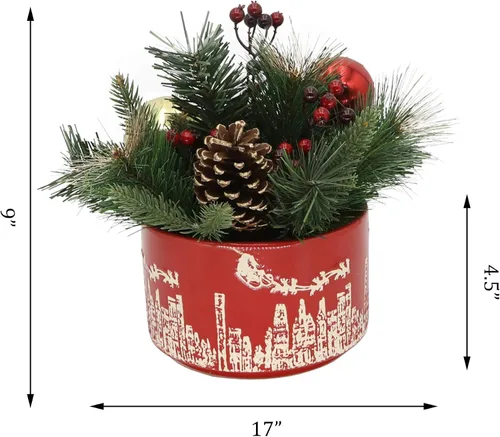 Vista 3 de Flora Bunda Arreglo artificial de Navidad en maceta de cerámica roja de 7 pulgadas para decoración de Navidad