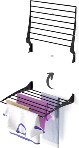 Vista 55 de foxydry Rejilla de secado plegable para montar en la pared, plegable que ahorra espacio, 24 pulgadas Negro - Cerrando