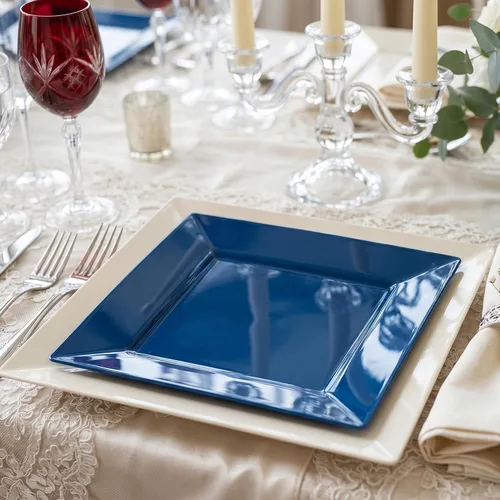 Vista 7 de Smarty Had A Party Platos desechables de plástico para postre, platos de ensalada cuadrados azules resistentes de 6.5 pulgadas para aperitivos