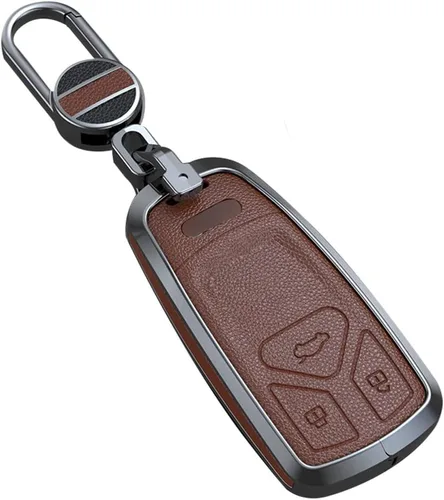 Vista 8 de ontto Funda de cuero para llavero con control remoto, protección completa para Audi A4 Q7 Q5 TT A3 A6 (negro, tipo A)