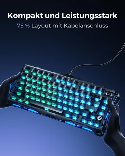 Vista 5 de GravaStar Teclado Mercury V75 HE, 75% de interruptor magnético de efecto hall para juegos, sondeo de 8000 Hz, 0.005RT, USB-C con cable