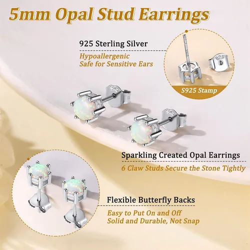 Vista 4 de Suplight 925 Sterling Silver 6 Prong Birthstone NecklaceStud Earrings, Dainty Small Crystal Jewelry for Women Girls (with Gift Box)