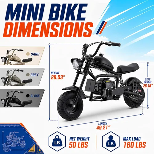 Vista 3 de HOVER HEART Mini bicicleta de gas Chopper, 40CC 4 tiempos niños Dirt Bike Fi-negro