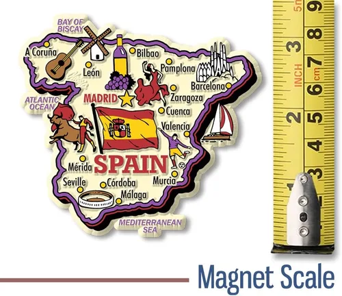 Vista 2 de Imán de mapa de país gigante de España por imanes clásicos, recuerdos coleccionables de goma 3D estilo vintage y regalos fabricados en los Estados
